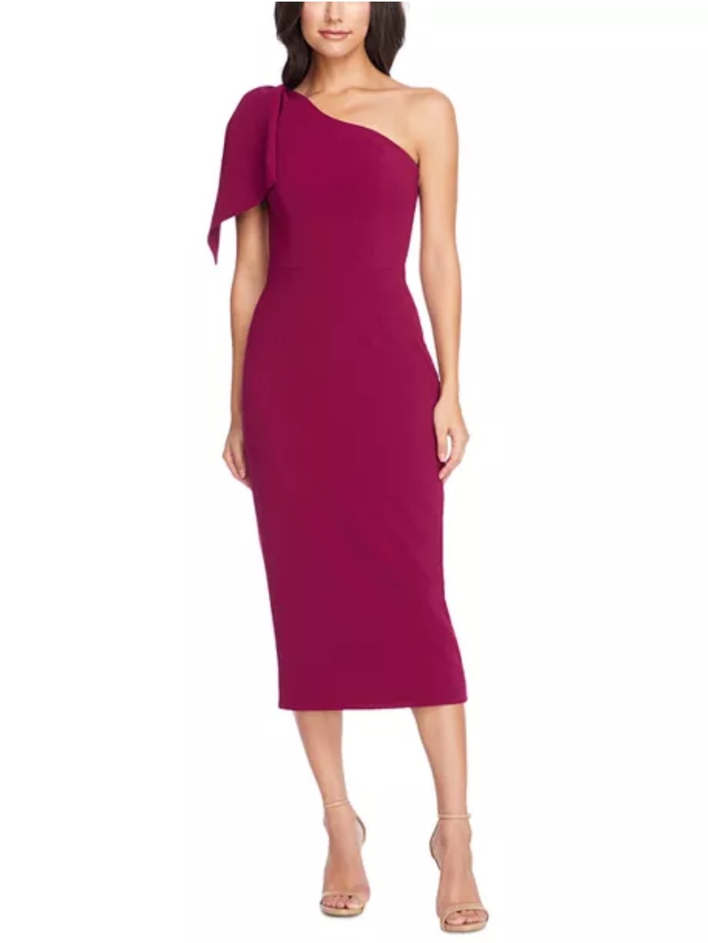 NWT Dress the Population Tiffany One Shoulder Midi Dress Magenta M